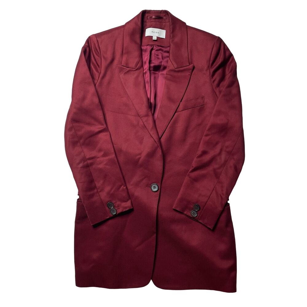 Reiss Burgundy Red Shiny One Button Closure Single Breasted Blazer Size 2